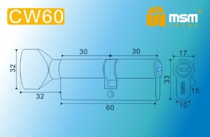 Цилиндровый механизм перфорированный MSM ключ-вертушка CW60mm AC медь