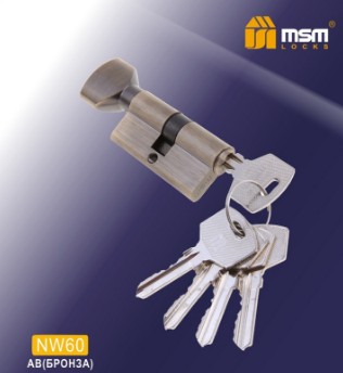 Цилиндровый механизм простой MSM ключ-вертушка NW60mm AB бронза