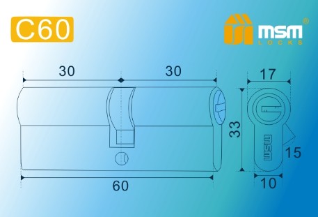 Цилиндровый механизм перфорированный MSM ключ-ключ C60mm