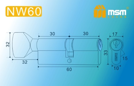Цилиндровый механизм простой MSM ключ-вертушка NW60mm AC медь