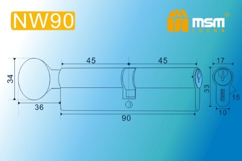 Цилиндровый механизм простой MSM ключ-вертушка NW90mm PB полированная латунь