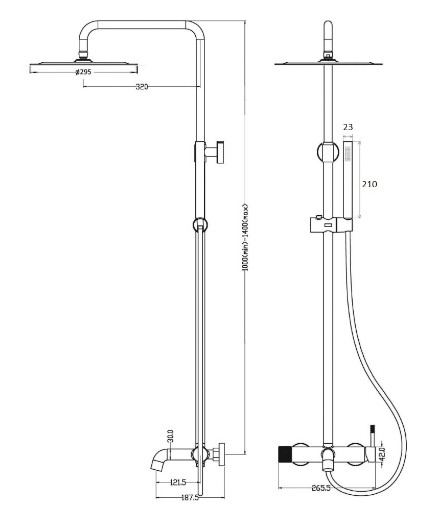 Стойка для душа со смесителем Boheme UNO 468-NB верхний душ латунь