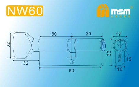 Цилиндровый механизм простой MSM ключ-вертушка NW60mm SB матовая латунь