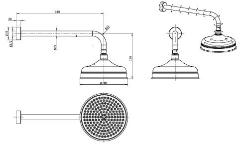 Встроенный верхний душ 20 см Boheme MEDICI 410
