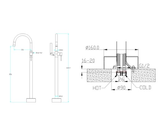 Смеситель для ванны напольный Boheme UNO 469-BR (209)