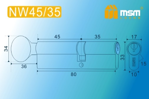 Цилиндровый механизм простой MSM ключ-вертушка NW45/35mm
