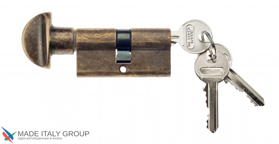Цилиндровый механизм Venezia 25/10/35 античная бронза вертушка-ключ