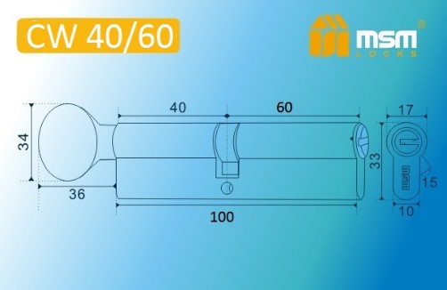 Цилиндровый механизм перфорированный MSM ключ-вертушка CW40/60mm