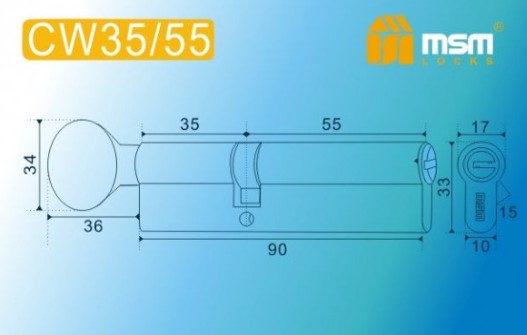 Цилиндровый механизм перфорированный MSM ключ-вертушка CW35/55mm AB бронза