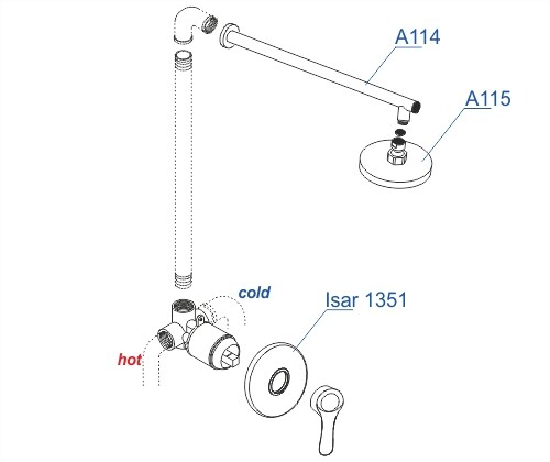 Встраиваемый комплект для душа с верхней душевой насадкой WasserKraft A12314