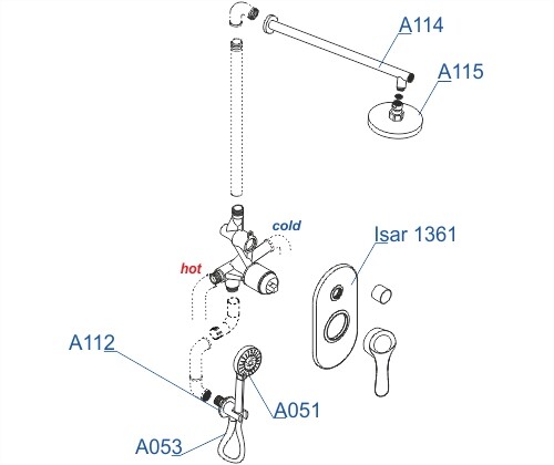 Встраиваемый комплект для душа с верхней душевой насадкой и лейкой WasserKraft A16315