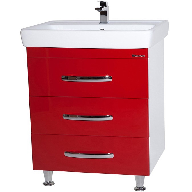 Тумба с раковиной напольная Bellezza "Рокко 80" красная (3 ящика)