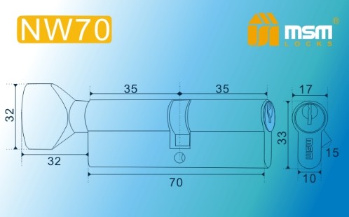 Цилиндровый механизм простой MSM ключ-вертушка NW70mm SN матовый никель