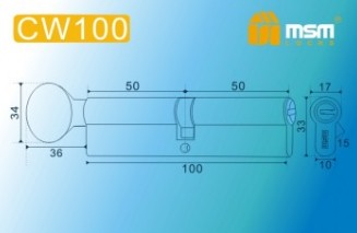 Цилиндровый механизм перфорированный MSM ключ-вертушка CW100mm SN матовый никель