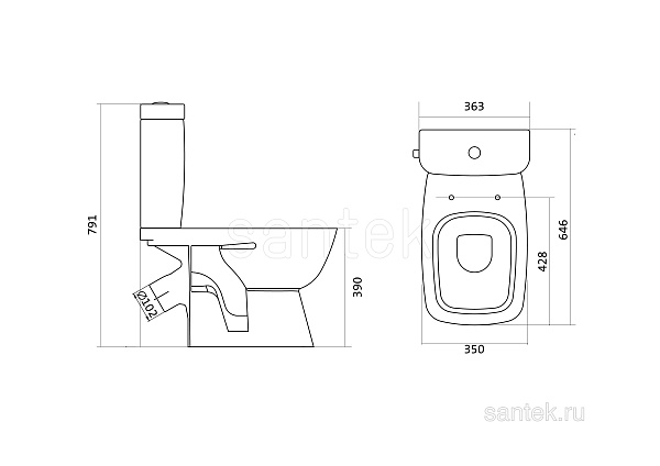 Унитаз компакт напольный Santek Нео Лайт с диагональным выпуском 1.WH30.2.408
