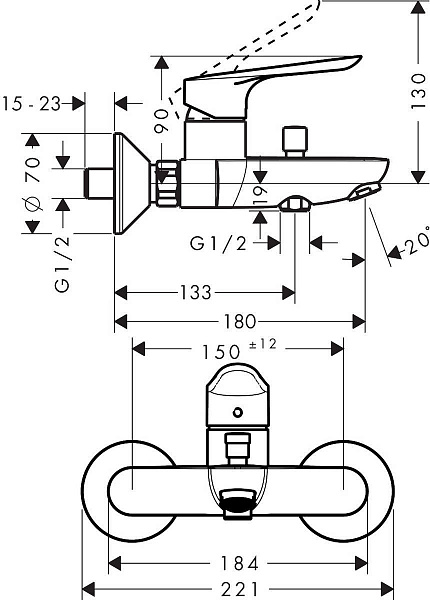 Смеситель для ванны Hansgrohe Logis E 71403000