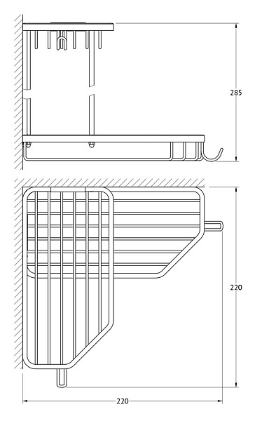 Полка-решетка с крючками 2-х ярусная угловая FBS Ryna RYN 013