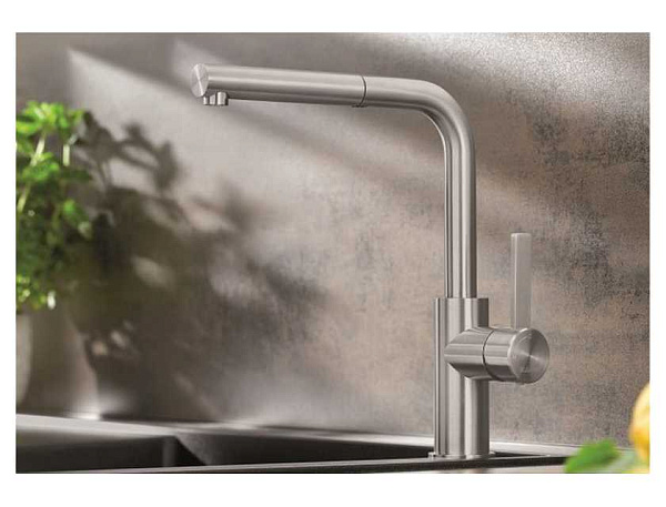 Смеситель для кухни Blanco Lanora-S с выдвижным шлангом (нержавеющая сталь)