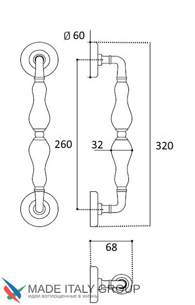 Ручка скоба Venezia "MONTE CRISTO" 320мм (260мм) D4