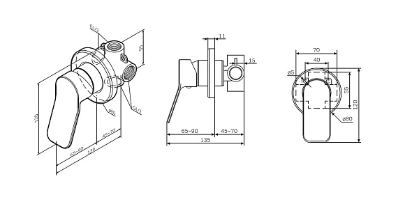 Смеситель скрытого монтажа для душа AM.PM X-Joy F85A65000