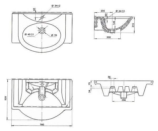 Тумба с раковиной Bellezza "Мари 75" белая/бежевая