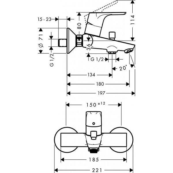 Смеситель для ванны с душем Hansgrohe Focus E2 31940000