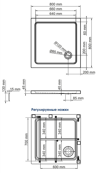 Душевой поддон 80х80 WasserKraft Amper 29T02