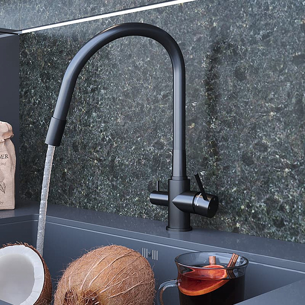 Смеситель Elghansa KITCHEN Pure Water 56F5216-Black для кухни (для фильтра) с гибким изливом