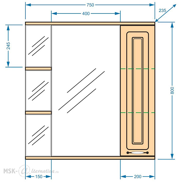 Зеркало-шкаф Stella "Кармела 75/С" карпатская ель