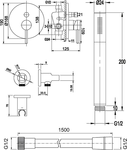 Встраиваемый комплект Omnires Y SYSY19 золото