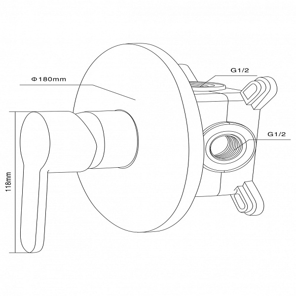 Смеситель встраиваемый с подключением на 1 выход в монтажном боксе Swedbe Platta 5523
