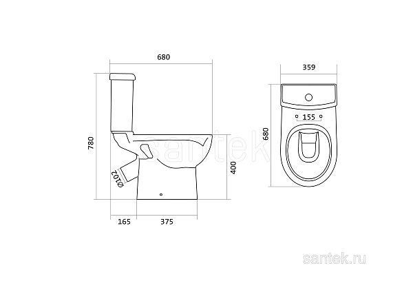 Унитаз компакт напольный Santek Юнион с горизонтальным выпуском 1.WH30.2.420