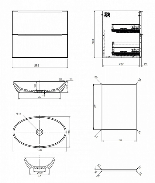 Тумба с раковиной Omnires Dreamset DREAMSET6120BP 60 см белый