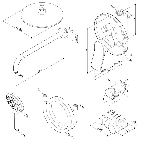 Смеситель для ванны и душа c душевым набором Am.Pm X-Joy FB85A1RH20