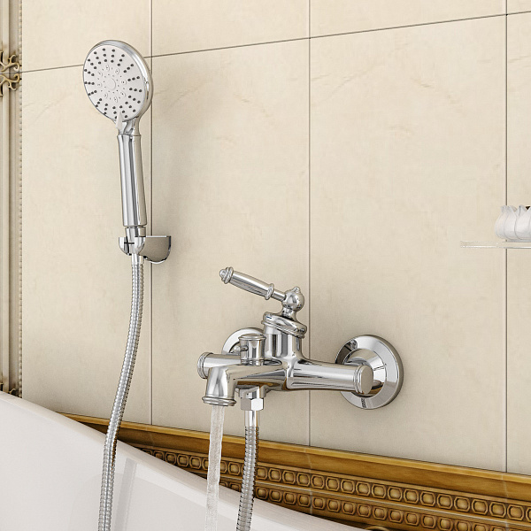 Смеситель Elghansa KLASSIK New 2335636 для ванны однорычажный с душевым комплектом, хром